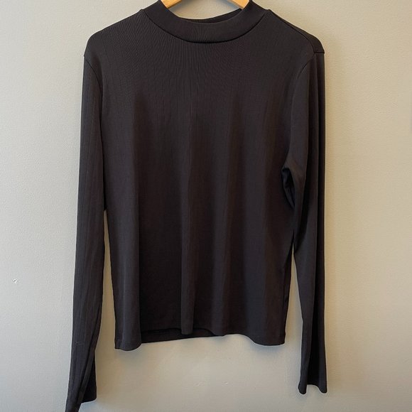 Forever 21 Plus Long Sleeve Ribbed Mock Neck Black Top 2x - Picture 6 of 6